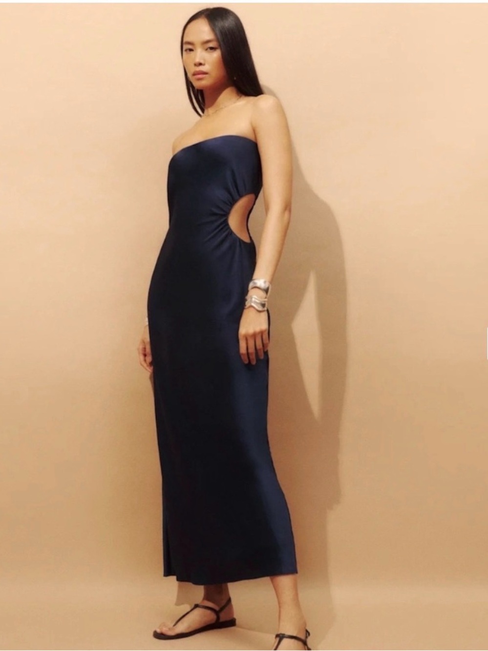 Navy Silk Blue Reformation Dress, Size M